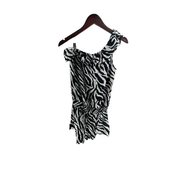 Free 2 Luv Black & White Zebra Print One Shoulder Romper Women's Size Small - Picture 1 of 5